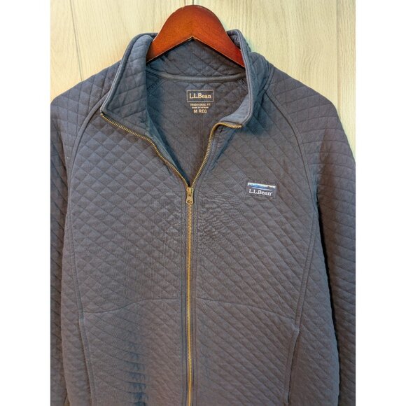 LL Bean Quilted Sweatshirt Men Medium Navy Blue Full Zip Traditional Fit Pockets - Picture 2 of 6